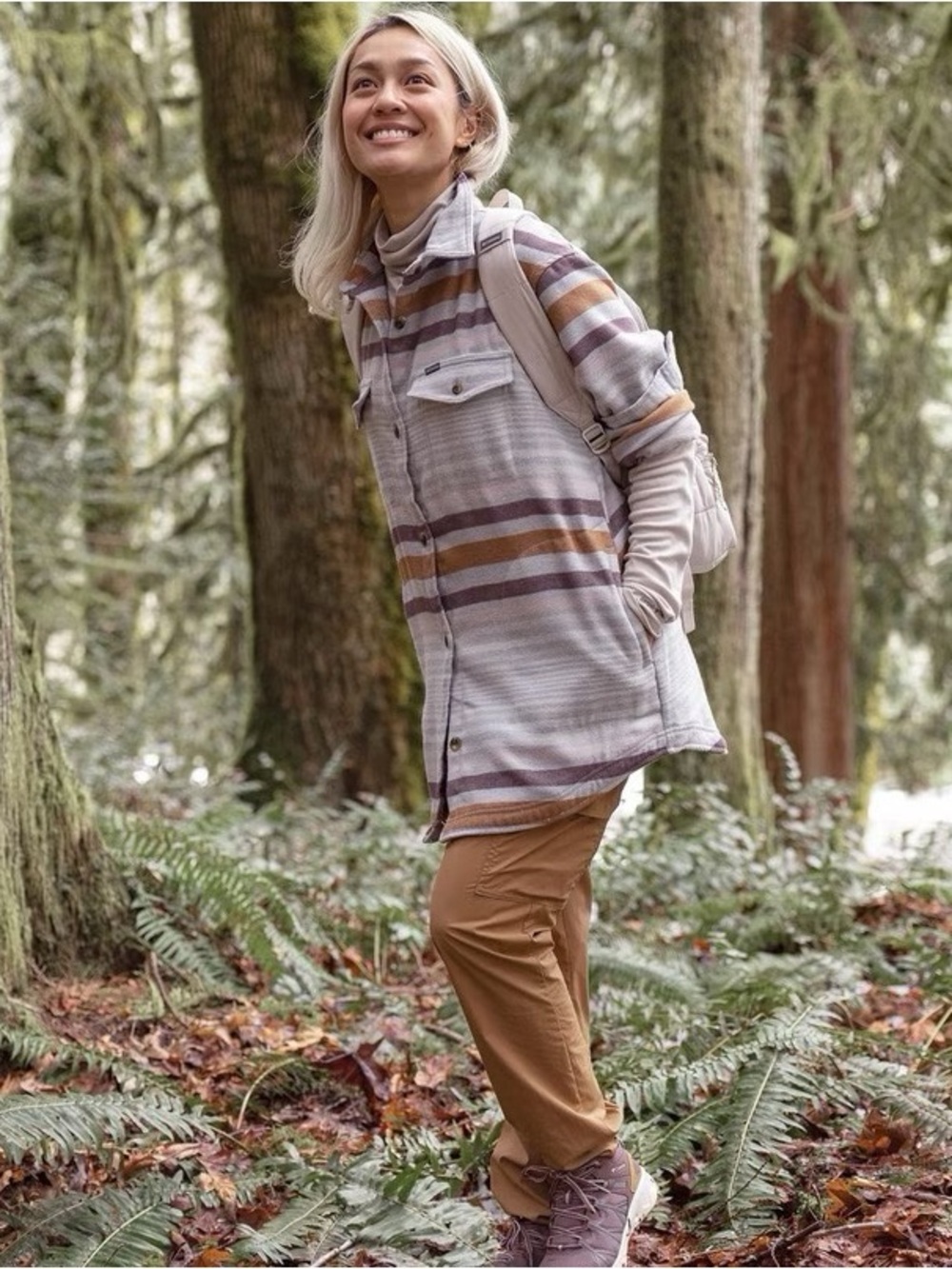Columbia Calico Basin Shirt Jacket Size Medium Grey Heather‎ Striped